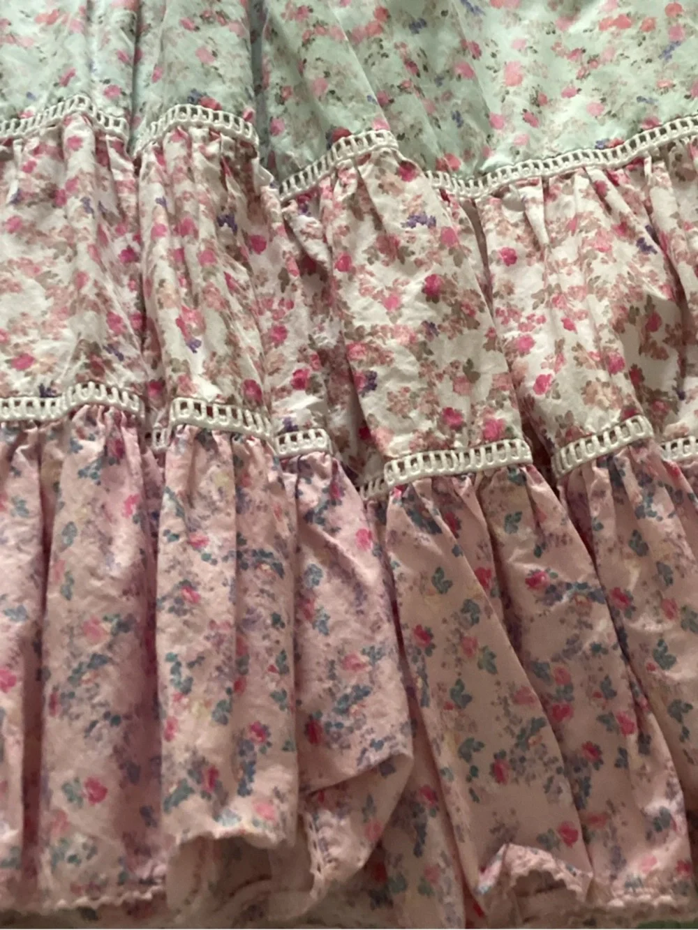 LoveShackFancy Pink and Mint Tiered Floral Midi Dress - Picture 4 of 5